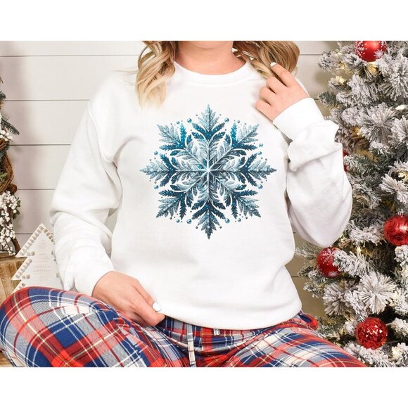 Women Snowflake Christmas Sweatshirt Cozy Cotton Blend Crew Neck XL - Picture 4 of 5